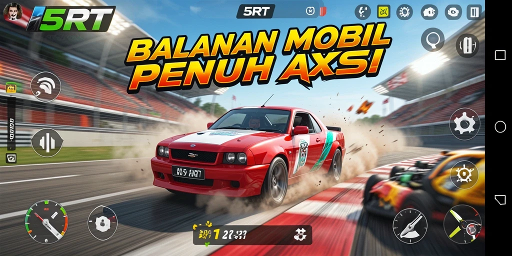 Screenshot utama 5RT menampilkan balapan mobil yang seru dengan grafis menawan.