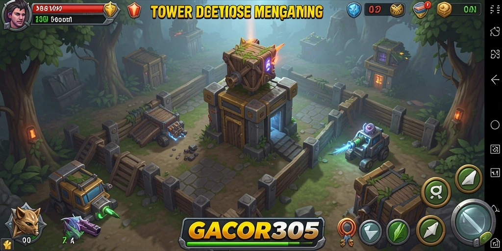 Tampilan gameplay seru di GACOR305 yang penuh strategi Tower Defense.