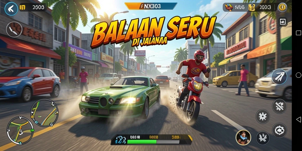 Screenshot gameplay NX303 menampilkan balapan penuh aksi di trek yang menantang.