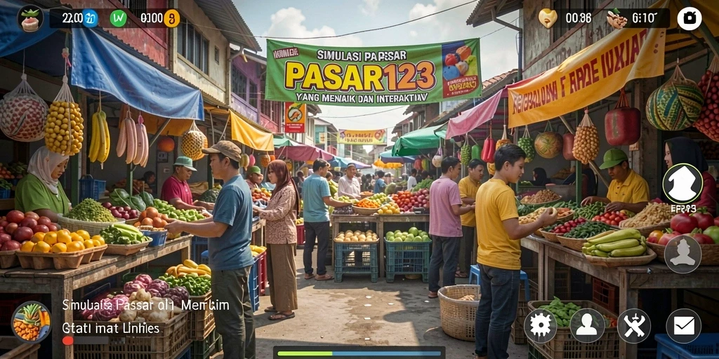 Tampilan gameplay PASAR123 yang penuh warna dan interaktif.