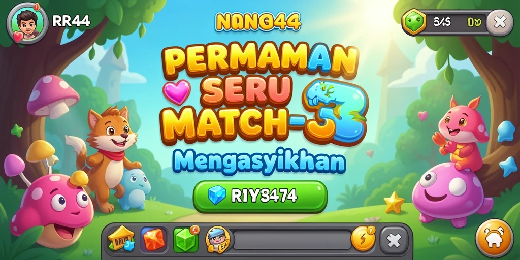 Tampilan gameplay seru RR44 dengan tantangan Match-3 yang menarik.