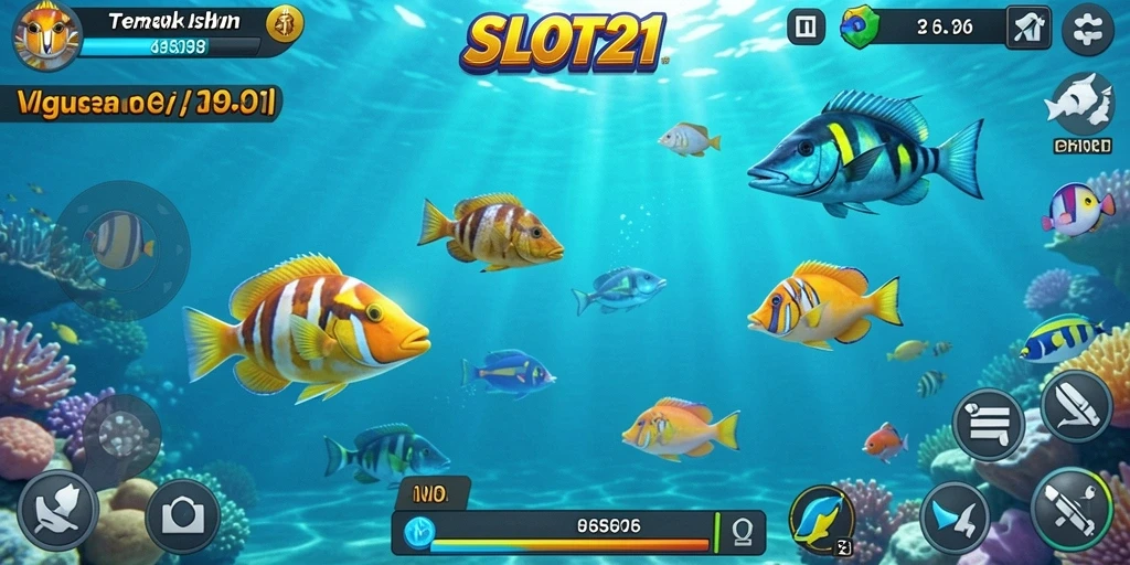Screenshot SLOT21 menampilkan aksi mendebarkan saat memburu ikan.